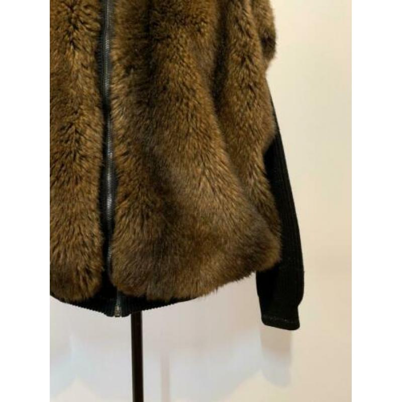 Oversized zwart bruin wollen vintage fake fur vest SALE