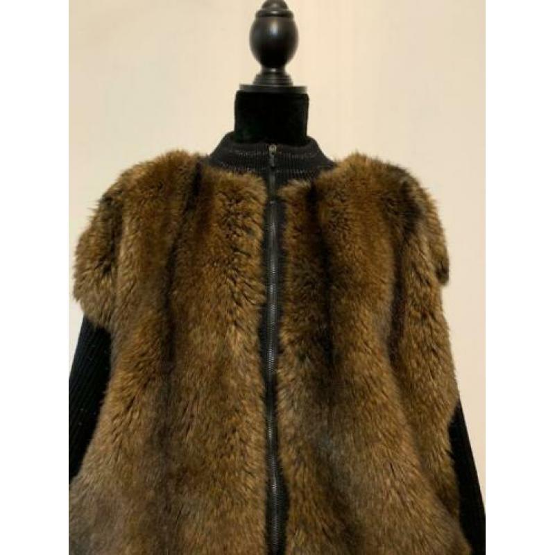 Oversized zwart bruin wollen vintage fake fur vest SALE