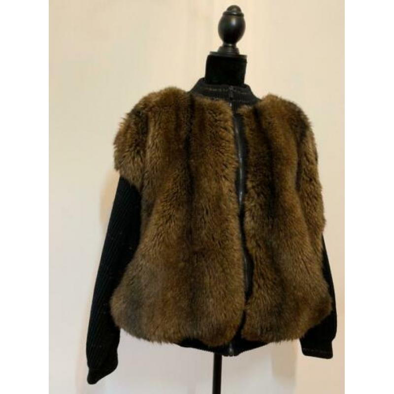 Oversized zwart bruin wollen vintage fake fur vest SALE