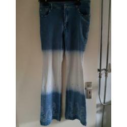 Dames spijkerbroek: Maat L - blauw en wit