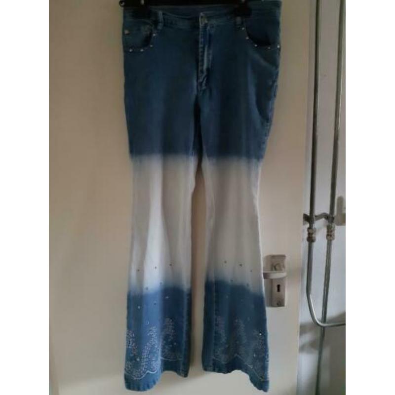 Dames spijkerbroek: Maat L - blauw en wit