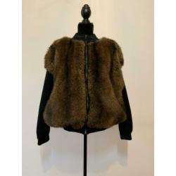 Oversized zwart bruin wollen vintage fake fur vest SALE