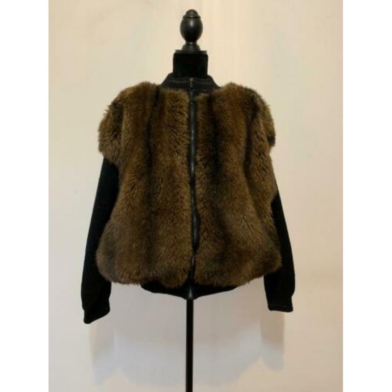 Oversized zwart bruin wollen vintage fake fur vest SALE