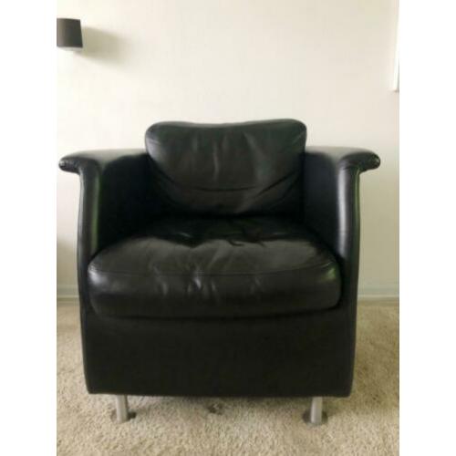 Zwarte leren stoelen (2stuks)