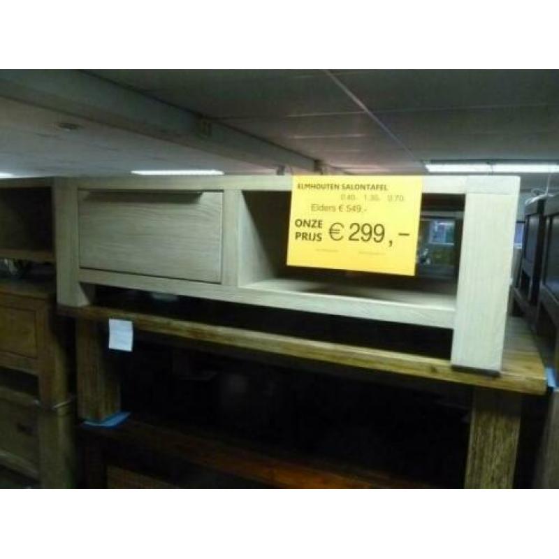 Nieuwe natural grey elmhouten uitschuiftafel, 140 bij 160cm