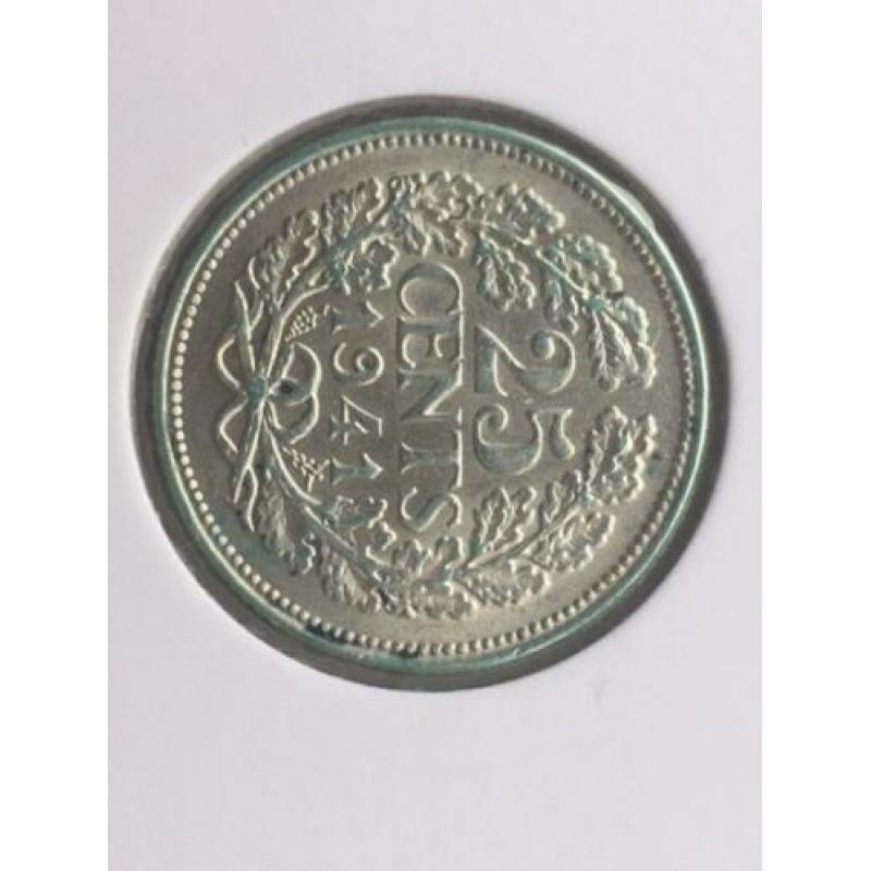 5 stuks 25 cent zilver Wilhelmina zeer fraai / Prachtig