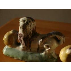 antieke DELFT ca1750 2x Fo dog Delfts aardewerk paar leeuwen