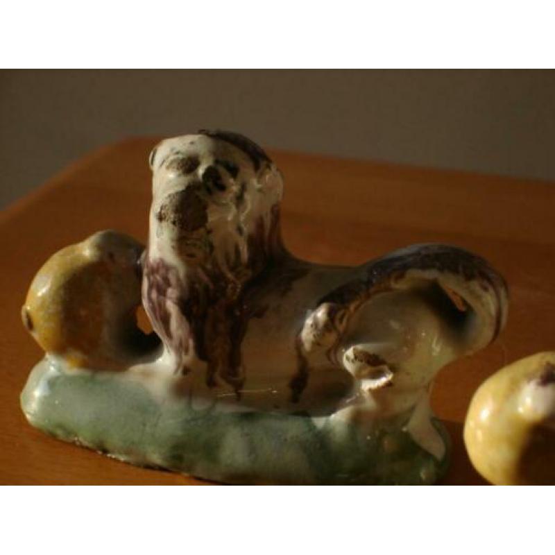 antieke DELFT ca1750 2x Fo dog Delfts aardewerk paar leeuwen