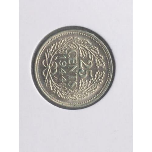 5 stuks 25 cent zilver Wilhelmina zeer fraai / Prachtig