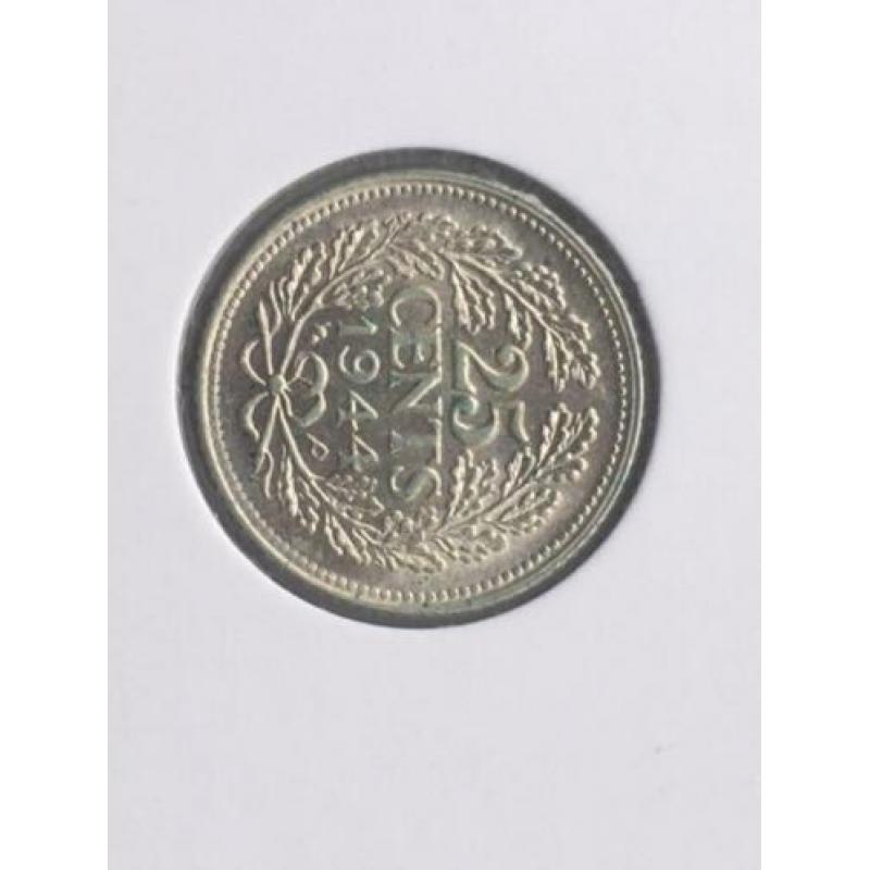 5 stuks 25 cent zilver Wilhelmina zeer fraai / Prachtig
