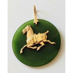 Schitterende Jade hanger met gouden paard 14k goud 585