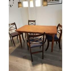 Eetkamer set: tafel + 4 stoelen + vloerkleding
