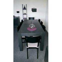 Eettafel zwart met 8 stoelen