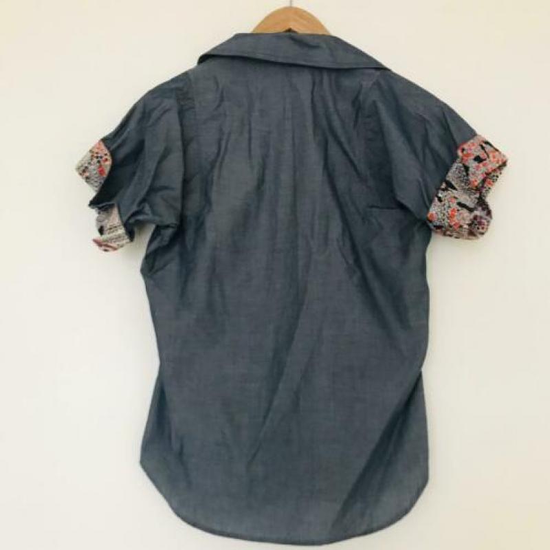Paul & Joe Paris blauwe blouse met korte mouwen maat S 36