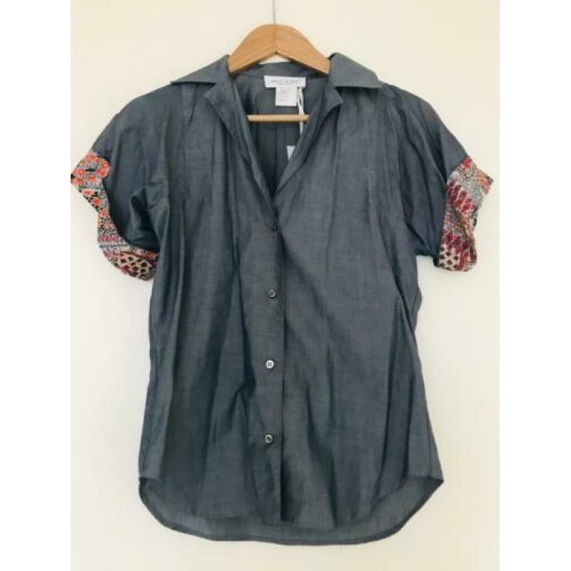 Paul & Joe Paris blauwe blouse met korte mouwen maat S 36