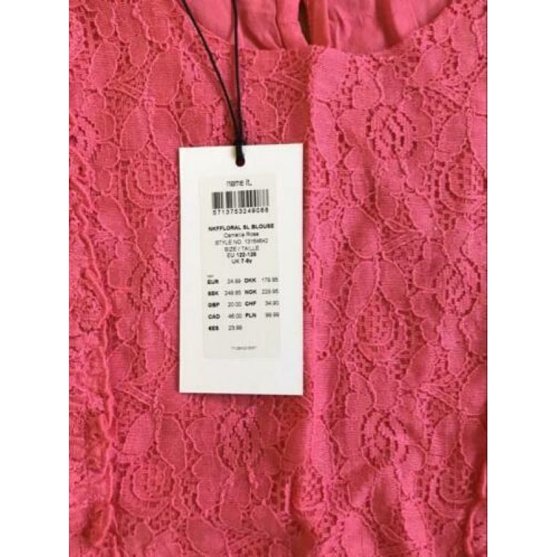 Roze kanten top van “Name it” !! Maat 122/128 !! NIEUW !!