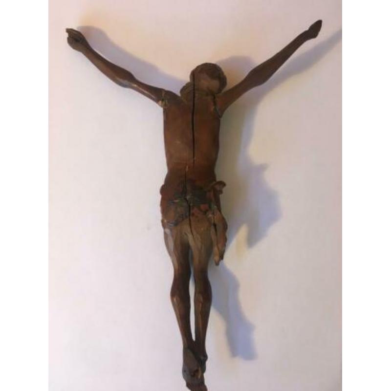 Antieke Corpus Christi, met armen, hout, 19 cm.
