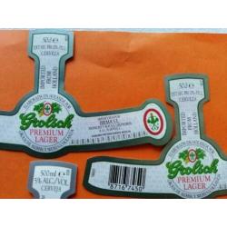 6 oude export hals etiketten van Grolsch Portugal