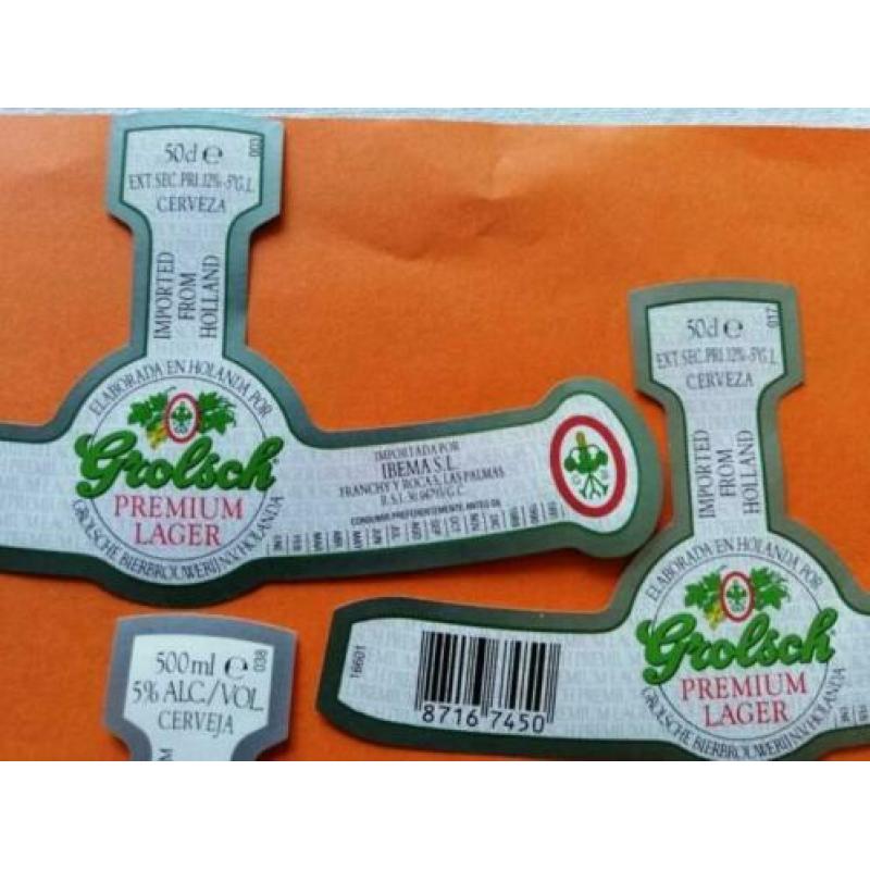 6 oude export hals etiketten van Grolsch Portugal