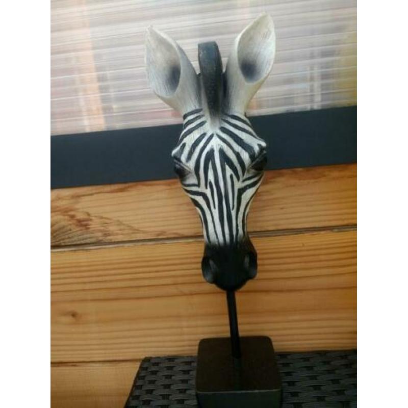 Zebra hoofd/kop op standaard! Leuke woonaccessoire zwart/wit
