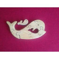 Houten puzzel walvis met jong baby potvis orca Jonas