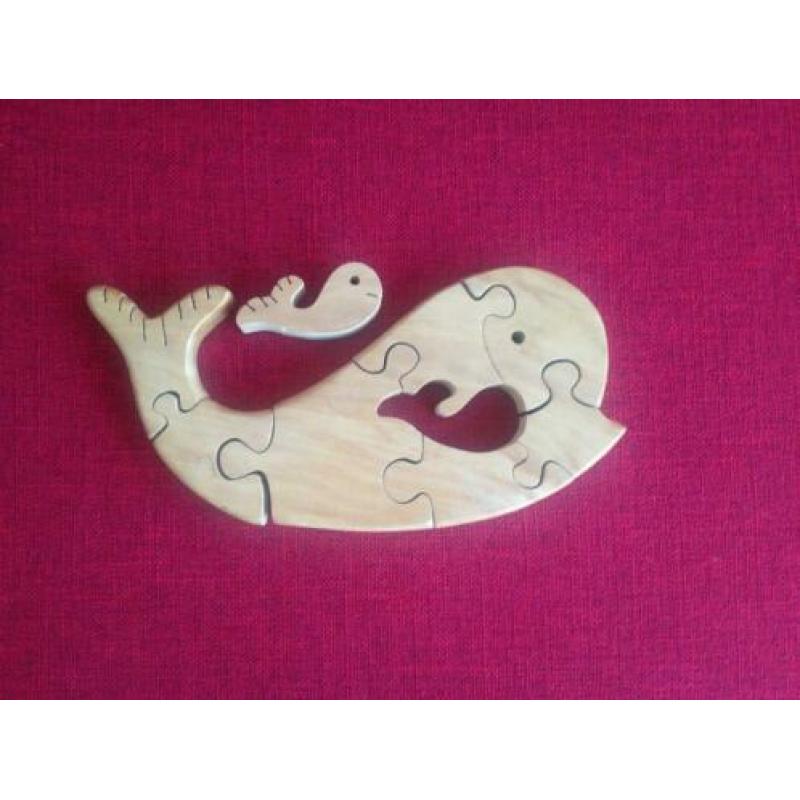 Houten puzzel walvis met jong baby potvis orca Jonas