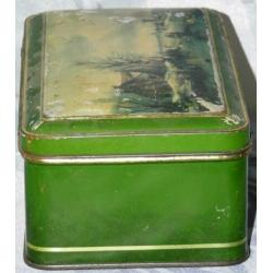 Brocante oud groen blik met Hollands winter landschap (613)