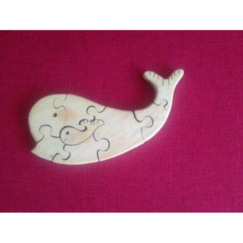 Houten puzzel walvis met jong baby potvis orca Jonas