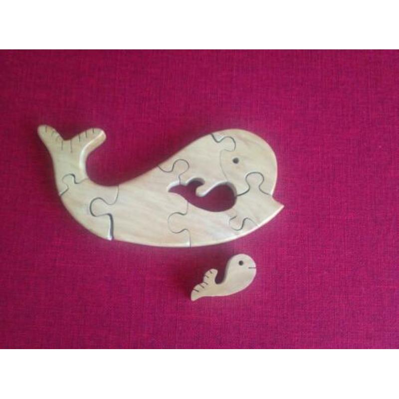 Houten puzzel walvis met jong baby potvis orca Jonas