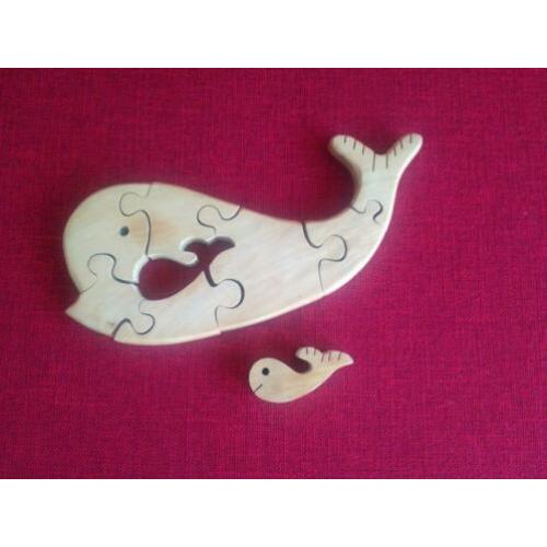 Houten puzzel walvis met jong baby potvis orca Jonas