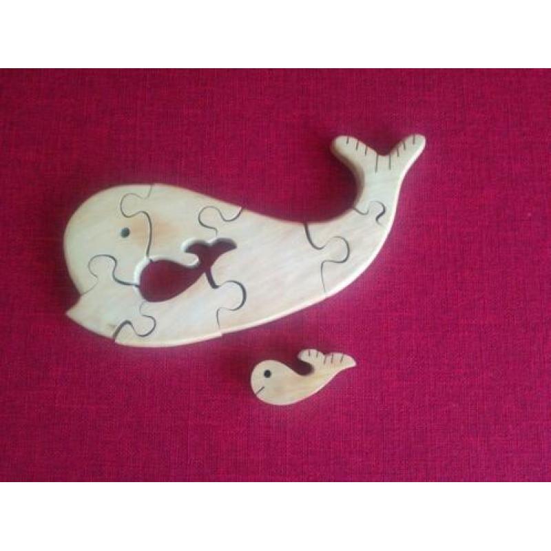Houten puzzel walvis met jong baby potvis orca Jonas