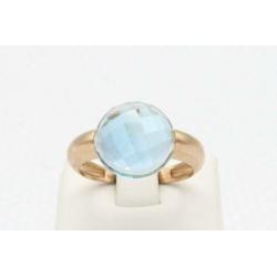 14 Karaat. Gouden vintage ring met aquamarijn. Maat: 18.