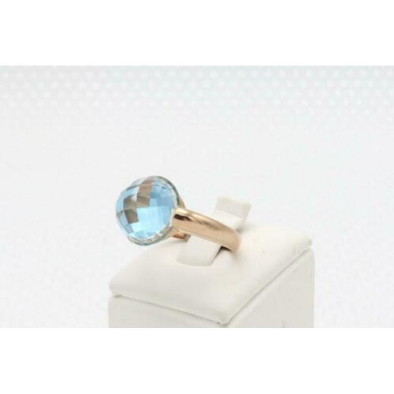 14 Karaat. Gouden vintage ring met aquamarijn. Maat: 18.