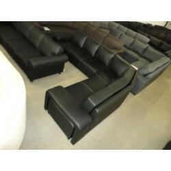 #92 3h2 modern zwart leder hoekbank