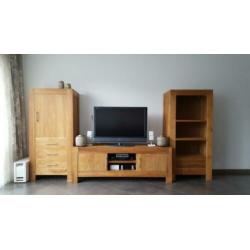 Teak gezandtraald meubelset te koop
