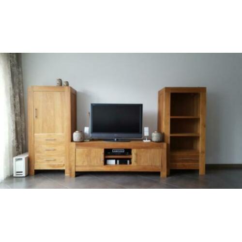 Teak gezandtraald meubelset te koop