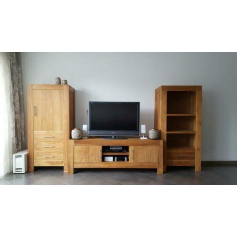 Teak gezandtraald meubelset te koop
