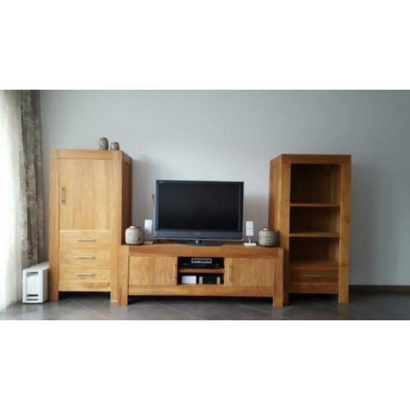 Teak gezandtraald meubelset te koop
