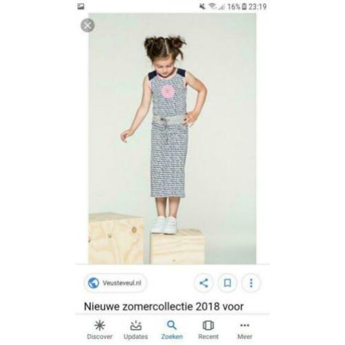 BAMPIDANO maxi jurk in donkerblauw/wit/roze** mt 98