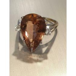 Prachtig Juweel 14kt gouden Ring met Diamant en Toermalijn.