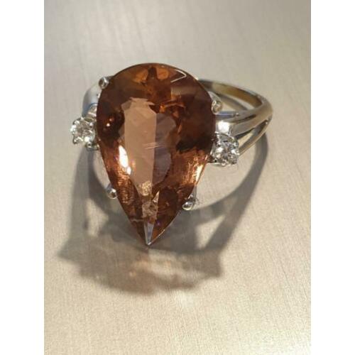 Prachtig Juweel 14kt gouden Ring met Diamant en Toermalijn.