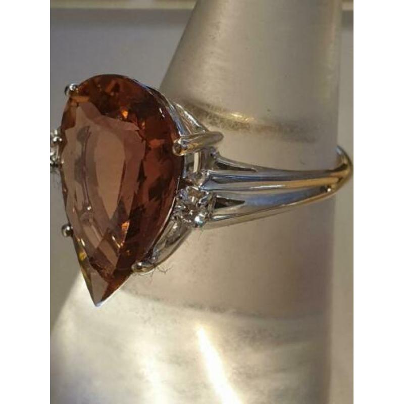 Prachtig Juweel 14kt gouden Ring met Diamant en Toermalijn.