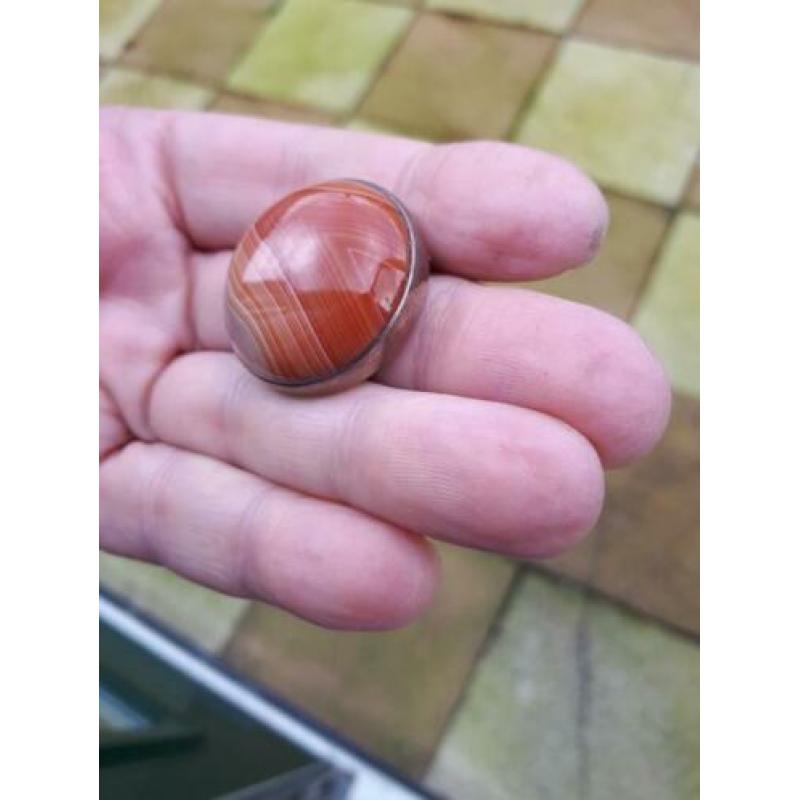 oude zilveren broche met streep agaat