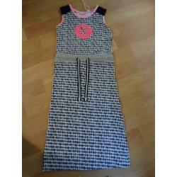 BAMPIDANO maxi jurk in donkerblauw/wit/roze** mt 98