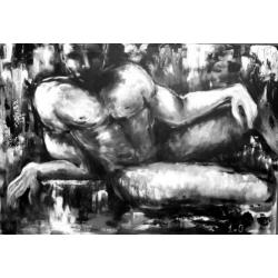 Uniek groot modern schilderij Mars, man naakt 70x100 nieuw