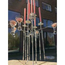 8 Grote kandelaars 112cmHx70B kristal,glas,smeedwerk