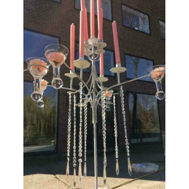 8 Grote kandelaars 112cmHx70B kristal,glas,smeedwerk