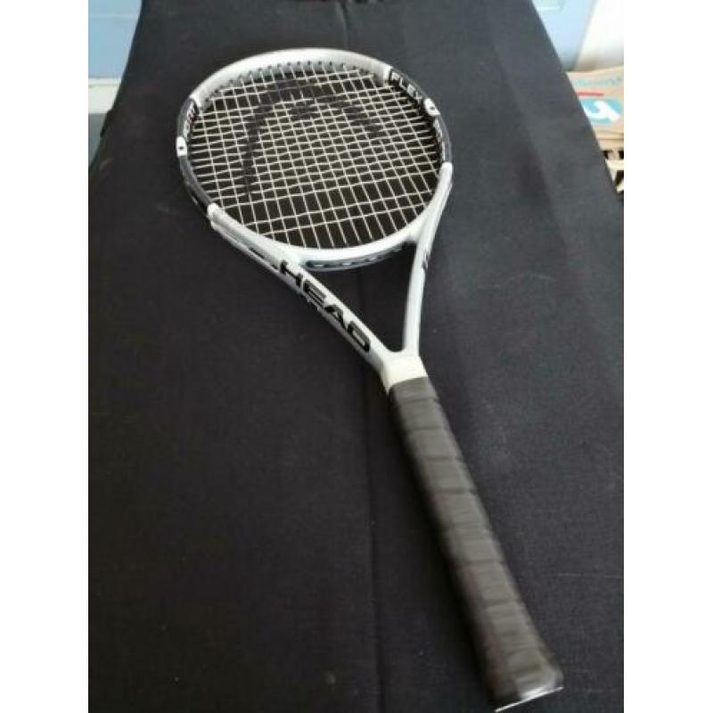 Head flex point liquid metal power in control top racket