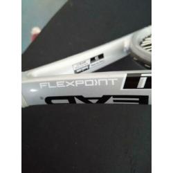 Head flex point liquid metal power in control top racket