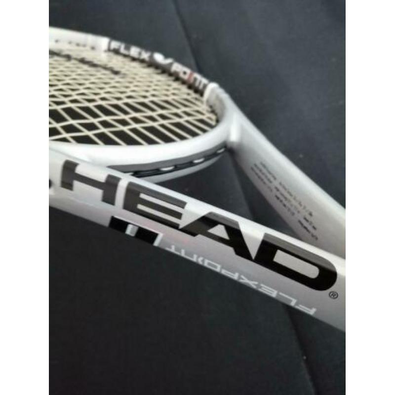Head flex point liquid metal power in control top racket